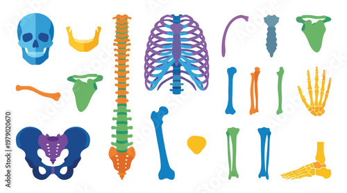Medical Human Bones Anatomy Flat Vector Icon Set for Education and Healthcare