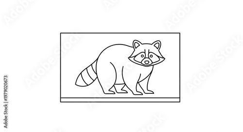 Cute Raccoon Line Art Illustration - Simple Black and White Animal Drawing