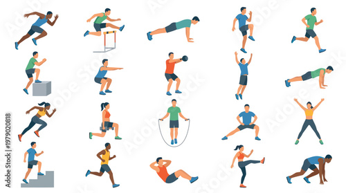 Flat Illustration Set of Fitness Workout and Exercise Training People
