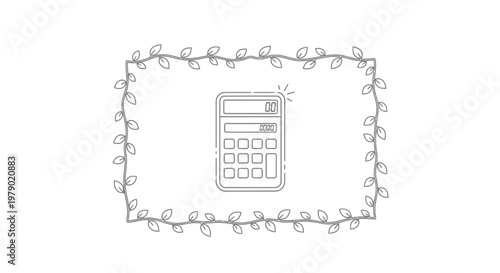 Calculator with Decorative Leaf Border: Business and Finance Concept