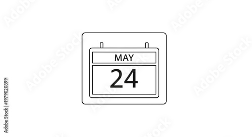 Calendar Icon Showing May 24th Date, Simple Line Art Design