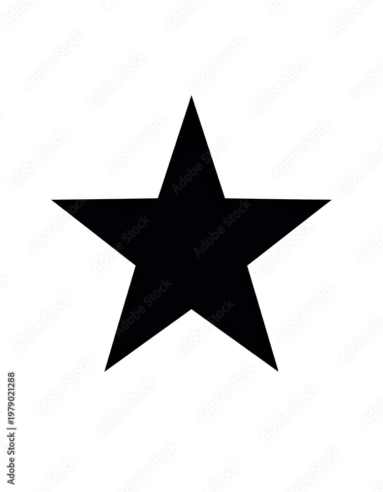 Fototapeta premium Solid black, five-pointed star, centered on a plain white background in portrait orientation