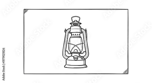 Vintage kerosene lantern, hand-drawn sketch, antique lighting, retro style, isolated on white