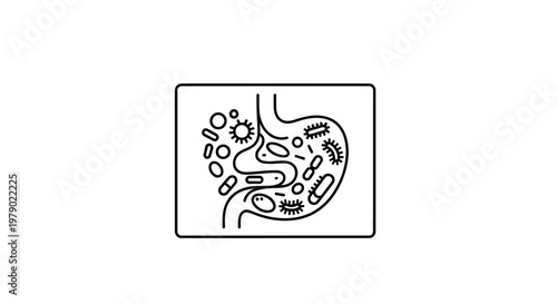 Stomach Bacteria Icon: Microscopic Organisms Inside Digestive System