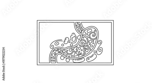 Stomach Digestion Abstract Illustration: Microbes and Food Particles