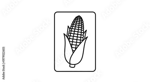 Simple Line Art Icon of a Corn Cob in a Rectangle Frame
