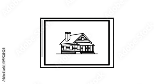 Rustic Log Cabin Drawing, Simple Hand-Drawn Illustration of a Traditional Wooden House