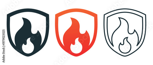 Fire Protection Icon with Shield and Flame. Heat Resistant Safety. Vector Illustration