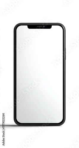 Sleek black smartphone with a large blank display, isolated on white
