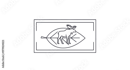 Minimalist Moose Silhouette on Leaf Outline Logo Design