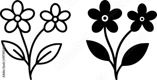 Jasmine minimalist icon, outline and silhouette, for floral or plant design, isolated on transparent background