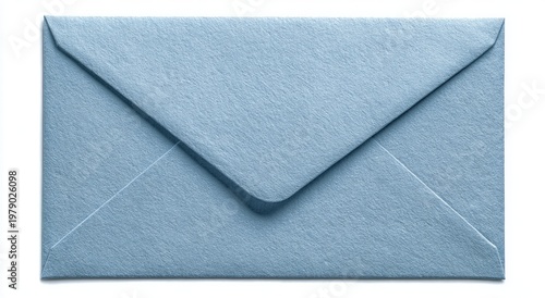 A closed pale blue envelope with textured paper lies flat against a white background