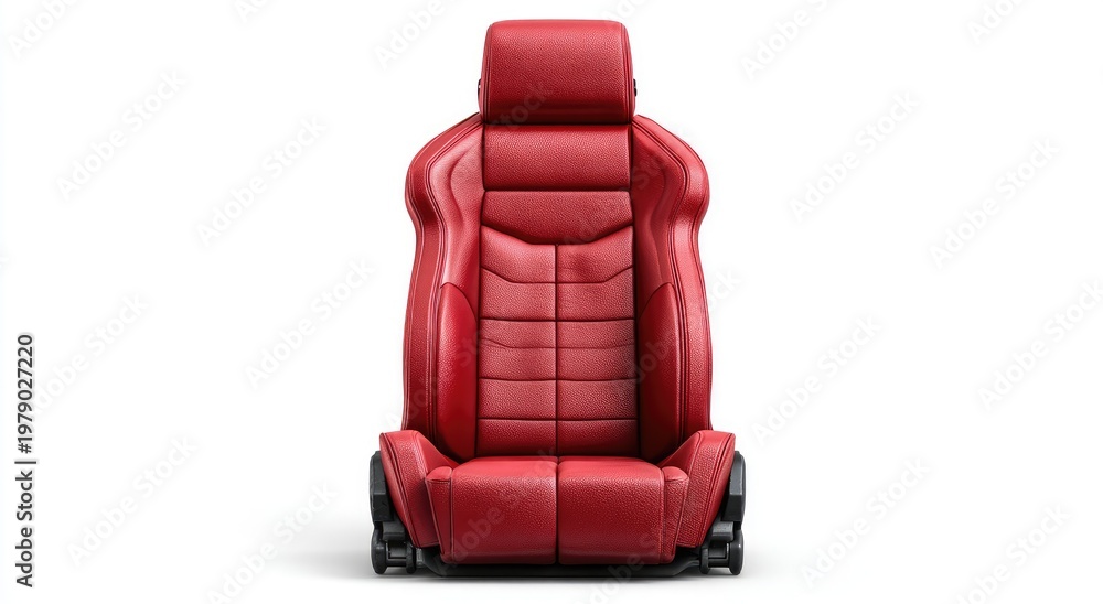 Fototapeta premium High-performance red leather car seat with detailed stitching and integrated headrest