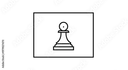 Minimalist Chess Pawn Icon Inside Rectangle Frame, Black and White Line Art