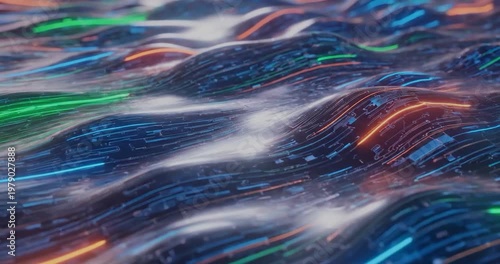 Vibrant Digital Waves with Neon Lights.