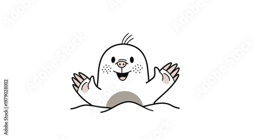 Cute cartoon mole popping out of the ground with open paws