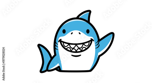 Cute cartoon shark waving hello, friendly sea creature, illustration