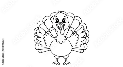 Cute cartoon turkey outline for coloring, Thanksgiving, fall season