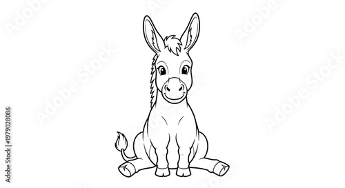Cute Donkey Sitting Coloring Page