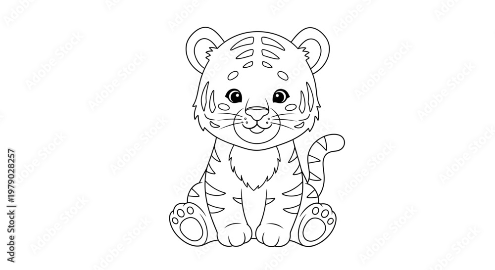 Fototapeta premium Cute Tiger Cub Coloring Page Outline