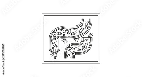 Microscopic View of Gut Bacteria and Intestinal Wall - Scientific Illustration