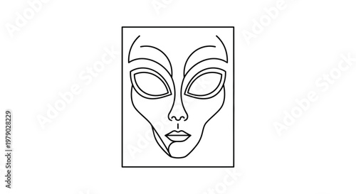 Minimalist Alien Face Outline, Sci-Fi Art, Extraterrestrial Head Drawing