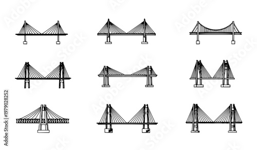 Isometric bridge vector illustration set architectural structures