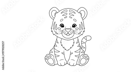 Cute Tiger Cub Coloring Page Outline