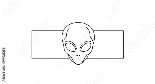 Minimalist Alien Head Icon on Rectangle Background - Sci-Fi, Extraterrestrial, UFO Concept