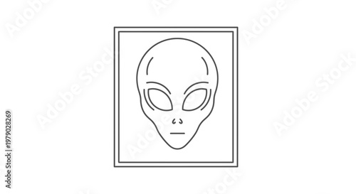 Minimalist Alien Head Icon Outline, Extraterrestrial Face Symbol, Sci-Fi Concept