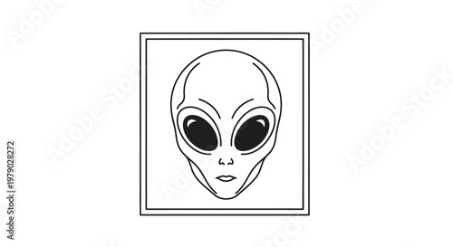 Minimalist Alien Head Icon, Extraterrestrial Face Outline, UFO Sci-Fi Symbol