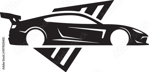 Black sports car vector, racing stripe design, speedster silhouette, automotive graphic