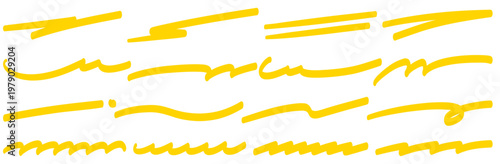 手書きのアンダーライン 黄色の蛍光マーカーで引いたような横長の罫線セット