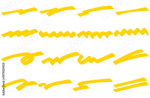 手書きのアンダーライン 黄色の蛍光マーカーで引いたようなおしゃれな罫線セット