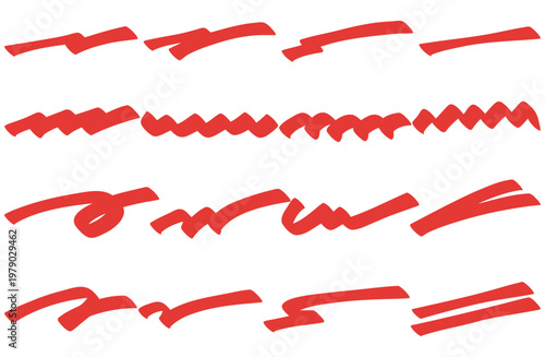 手書きのアンダーライン 赤いマーカーペンで引いたようなおしゃれな罫線セット