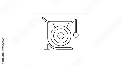 Minimalist Gong Icon Line Art, Traditional Musical Instrument Symbol