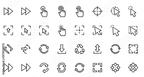 A collection of computer mouse cursor and navigation icons in a flat, minimalist design style