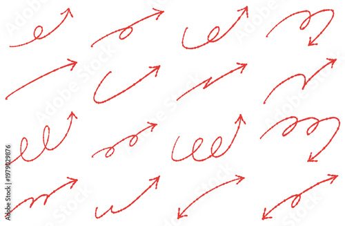 手書きの矢印 赤ペンで書いたようなおしゃれなくるくる回る矢印セット