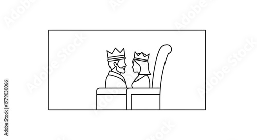 King and Queen Sitting on Throne, Royal Couple, Crowned Monarchs, Regal Couple on Throne