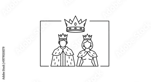 King and Queen with Crown Icon, Royal Couple, Royalty, Leadership, Power, Symbol