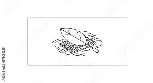 Leaf Raft Floating on Water with Paddle - Nature's Journey Concept