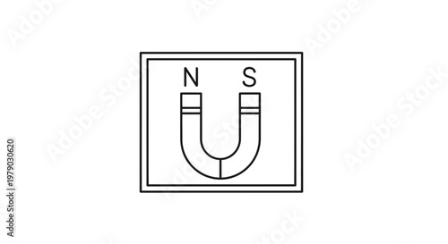 Horseshoe Magnet with North and South Poles Labeled, Simple Vector Icon