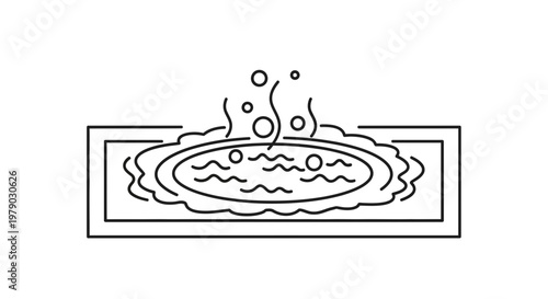 Hot Tub Icon: Bubbling Water and Steam in a Simple Line Art Design