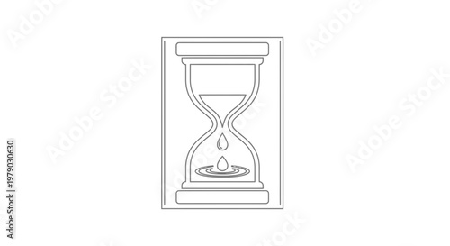 Hourglass with dripping water and ripples, symbolizing time passing and meditation