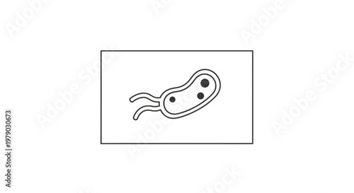 Illustration of a single bacterium with flagella, representing microbiology and science