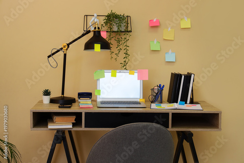 Workplace with blank laptop...
