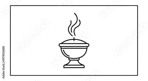 Incense Burner with Smoke Swirls - Minimalist Line Art Icon