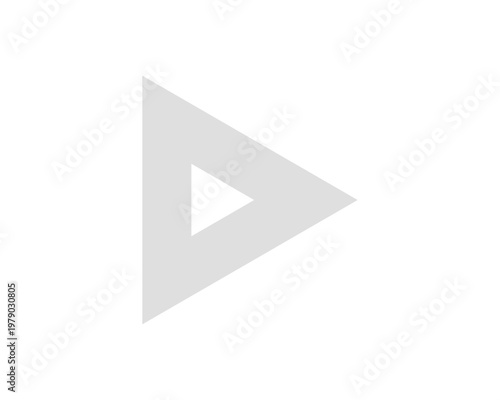 Abstract play button icon in light gray, simple triangle shape representing media start, isolated on transparent background
