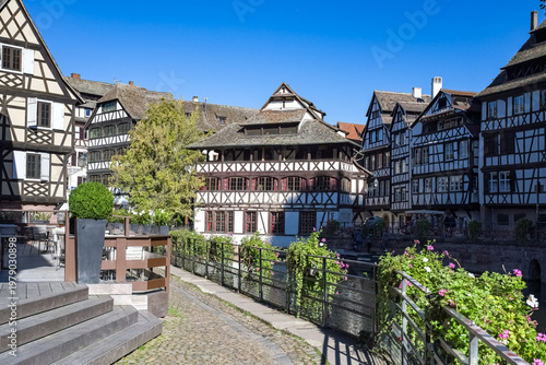 Strasbourg in France, old city center with colorful houses, on the canal
