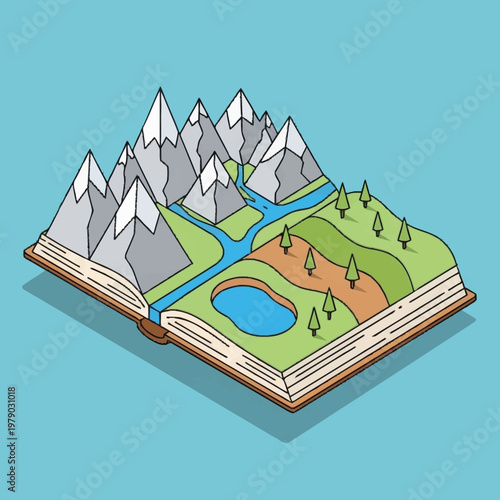 Картината върху платно An open book with a landscape scene.